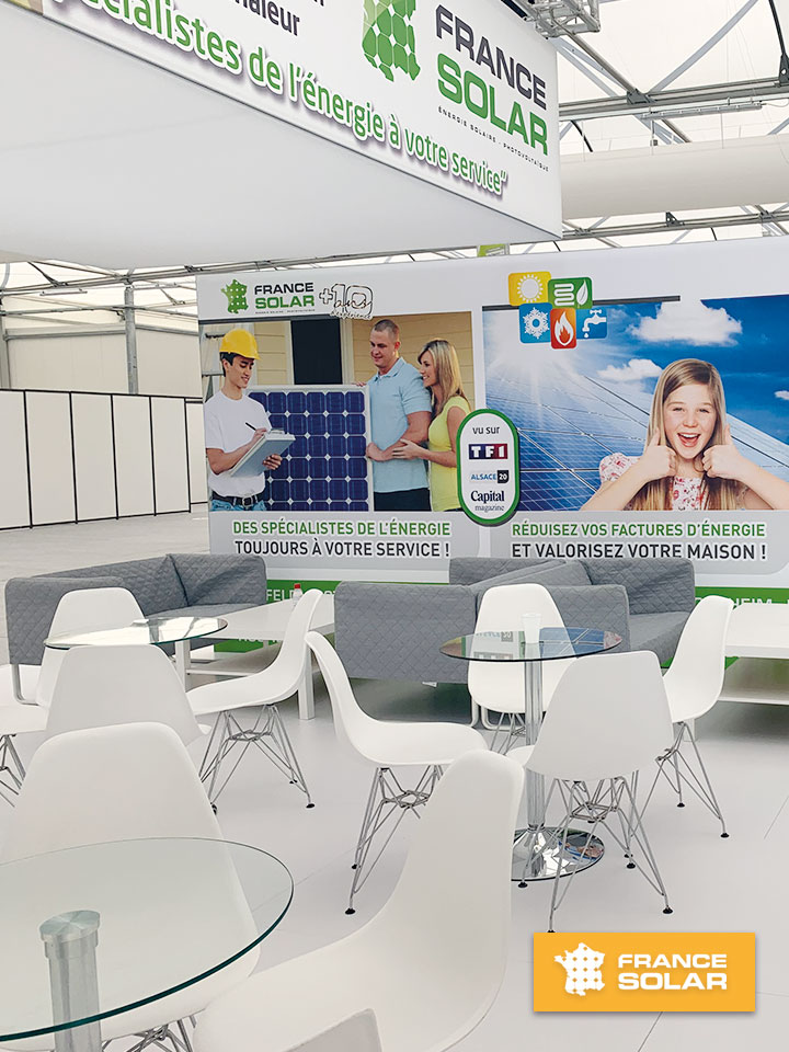 Foire Strasbourg 2020 : Photo du Stand de France Solar à la Foire Européenne de Strasbourg le Jeudi 10 Septembre 2020 (Photo prise le 10 Septembre 2020)